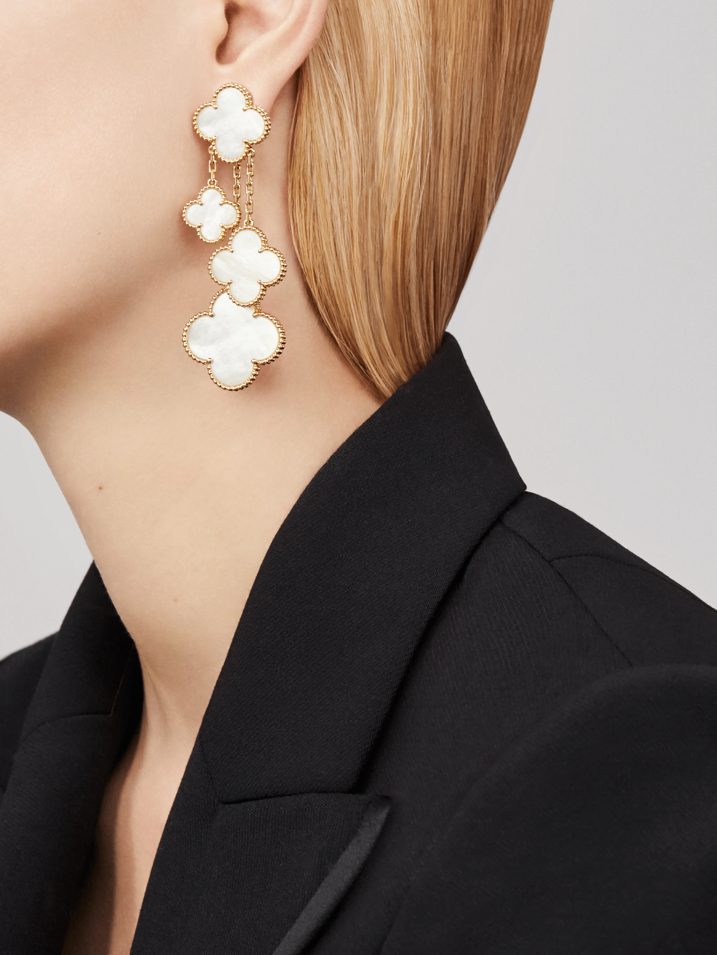 [BloomBling]CLOVER EARRINGS WHITE MOP 4 MOTIFS GOLD