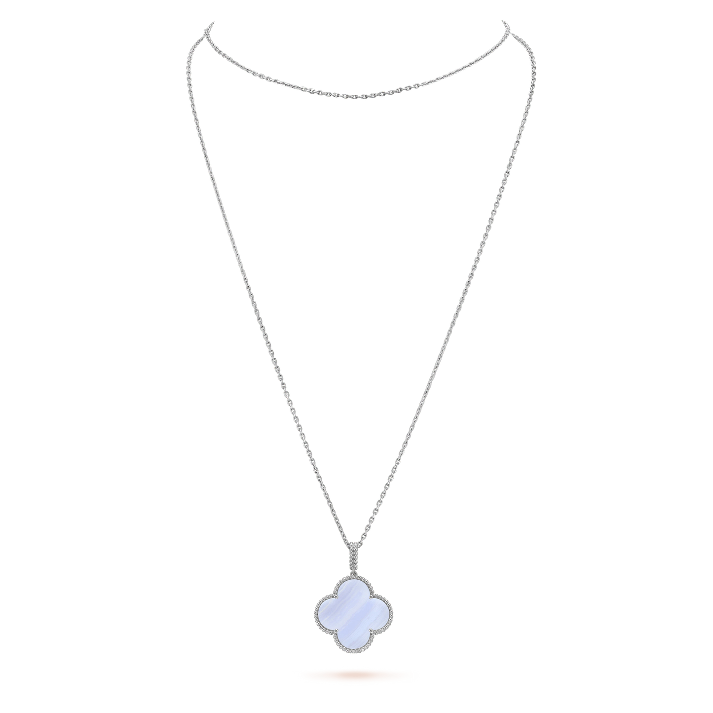 [BloomBling]CLOVER SILVER CHALCEDONY BIG CLOVER NECKLACE