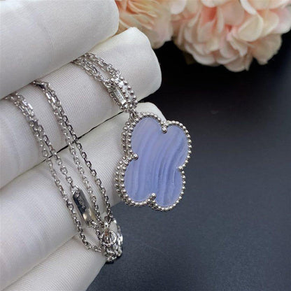 [BloomBling]CLOVER SILVER CHALCEDONY BIG CLOVER NECKLACE