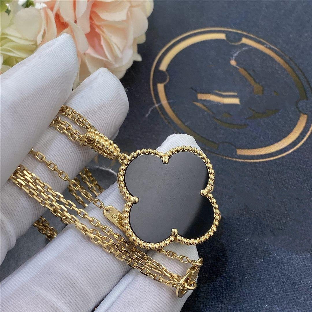 [BloomBling]CLOVER 25MM GOLD ONYX BIG CLOVER NECKLACE
