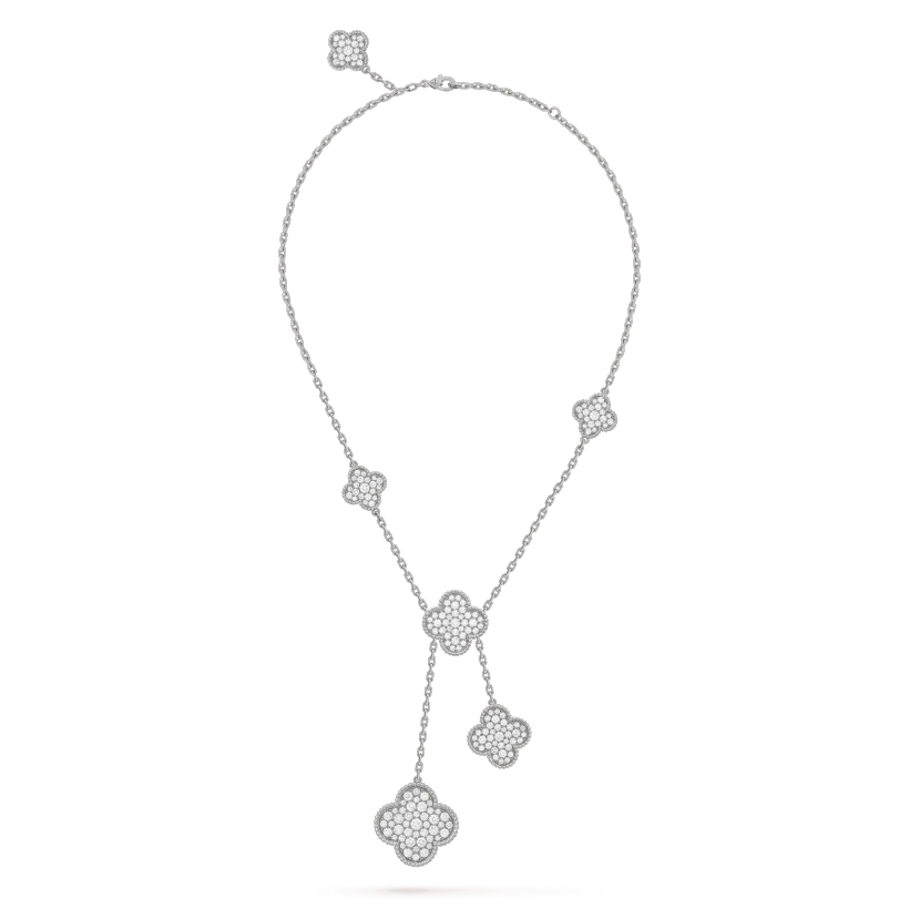 [BloomBling]CLOVER 5 MOTIFS SILVER DIAMONDS NECKLACE