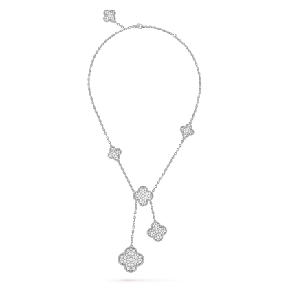 [BloomBling]CLOVER 5 MOTIFS SILVER DIAMONDS NECKLACE