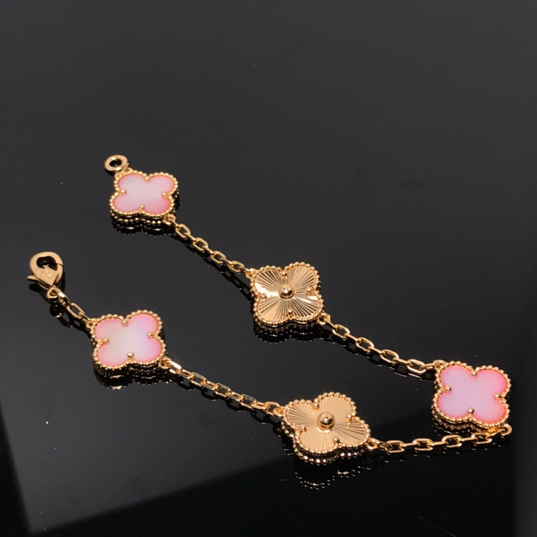 [BloomBling]CLOVER BRACELET 5 MOTIF PINK AND PINK GOLD