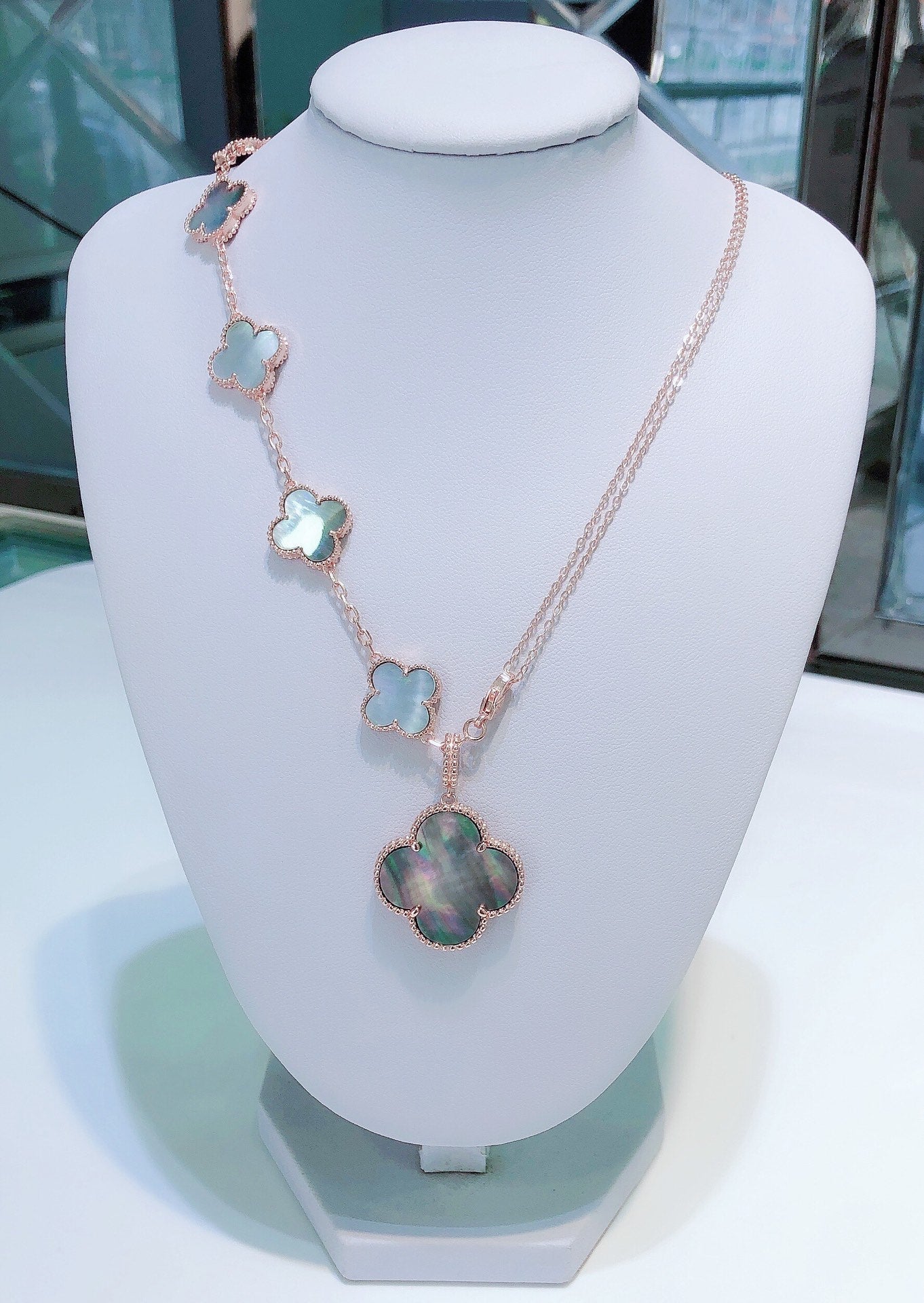 [BloomBling]COMBINED BRACELET 5 MOTIFS AND NECKLACE DARK MOP ROSE GOLD