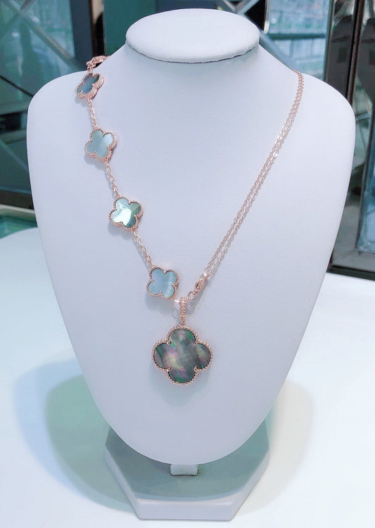 [BloomBling]COMBINED BRACELET 5 MOTIFS AND NECKLACE DARK MOP ROSE GOLD