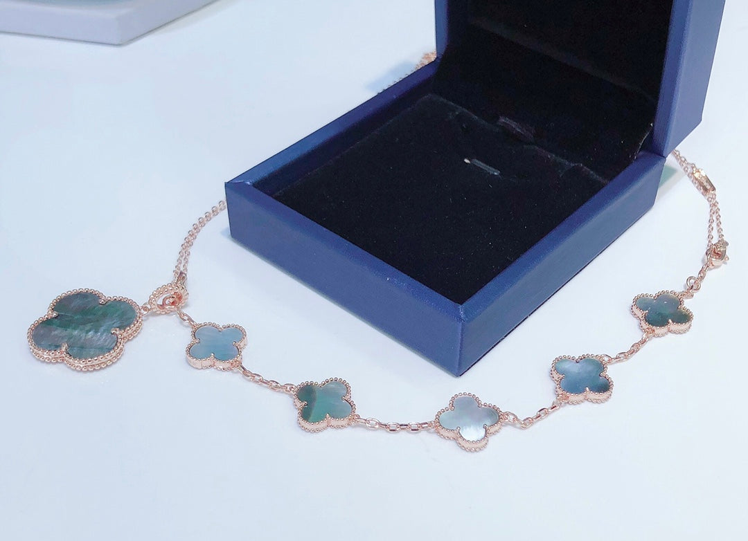 [BloomBling]COMBINED BRACELET 5 MOTIFS AND NECKLACE DARK MOP ROSE GOLD