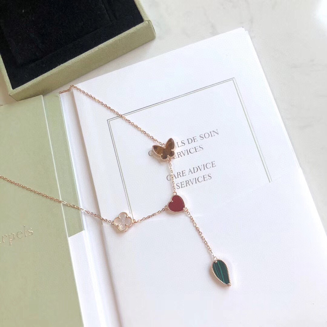 [BloomBling]LUCKY SPRING 4 MOTIFS ROSE GOLD NECKLACE