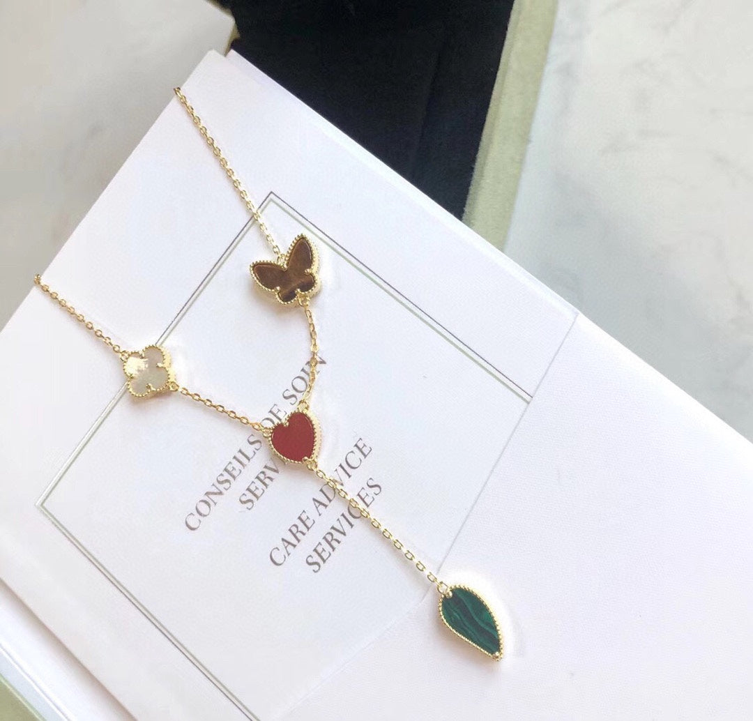 [BloomBling]LUCKY SPRING 4 MOTIFS ROSE GOLD NECKLACE