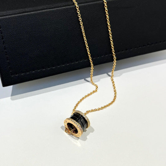 [BloomBling]ZERO 1 BLACK CERAMIC DIAMOND PINK GOLD NECKLACE