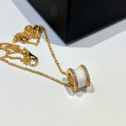 [BloomBling]ZERO 1 WHITE CERAMIC DIAMOND PINK GOLD NECKLACE