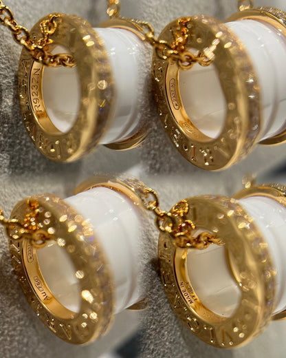 [BloomBling]ZERO 1 WHITE CERAMIC DIAMOND PINK GOLD NECKLACE