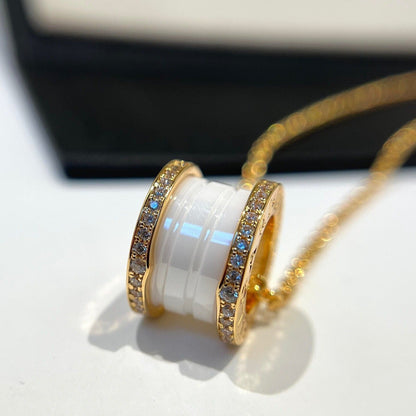[BloomBling]ZERO 1 WHITE CERAMIC DIAMOND PINK GOLD NECKLACE